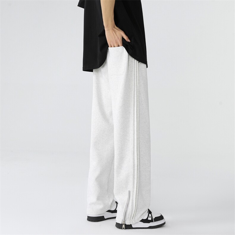 高品质直筒拉链休闲裤美式街头百搭灰色运动裤K9910p55，女装休闲裤，电商D315A