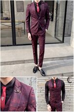 新郎结婚礼服西服套装三件套男士休闲提花西装A470-TZ06，男装西服套装，电商A207