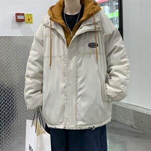 港风新款假两件外套男秋冬款宽松抽绳夹克拉链保暖棉服 W2477-P85图片