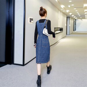 春季新款牛仔背带裙女修身显瘦中长款连衣裙韩版时尚百搭学生装图片