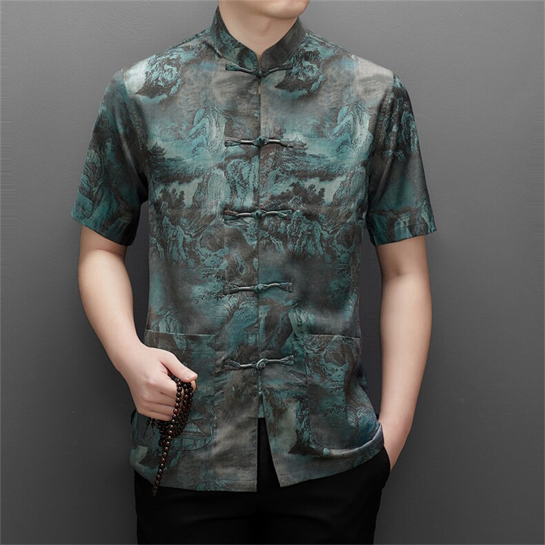 唐装男士中老年人夏装男装风衣服爷爷短袖汉服爸爸装上衣,男装民族服装,电商B212（原钱塘6029）