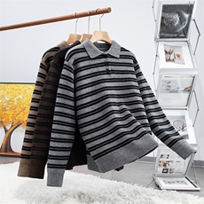 2025秋冬新款毛衣男时尚条纹撞色软糯上衣宽松翻领针织衫，男装针织衫/毛衣，星座914