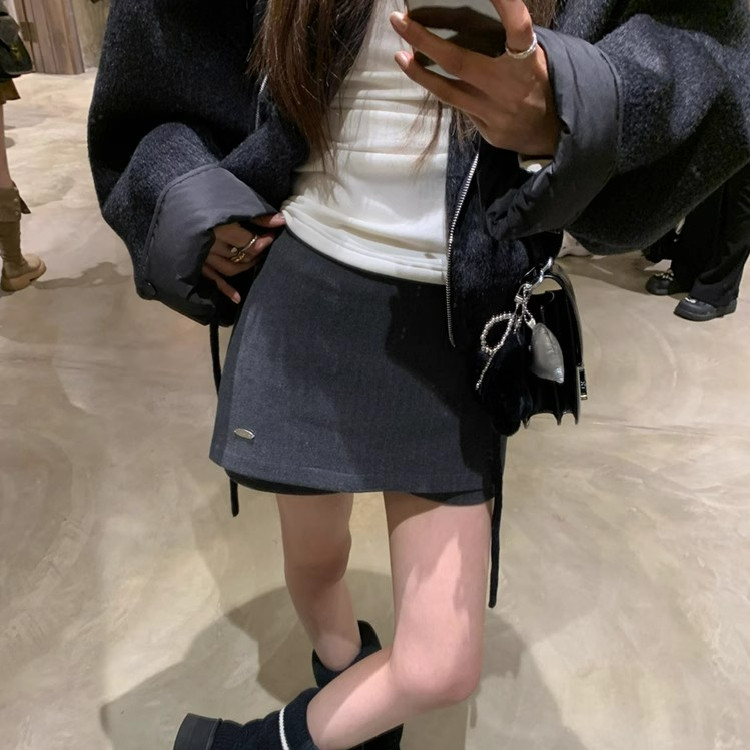 JK2502-P50韩系时尚假两件毛呢半身裙女ins新款复古百搭包臀裤裙,女装半身裙,星座617A-2