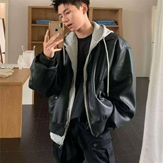 假两件外套男士春秋冬季青少年休闲男生加厚棉服工装连帽夹克，男装夹克，星座506A