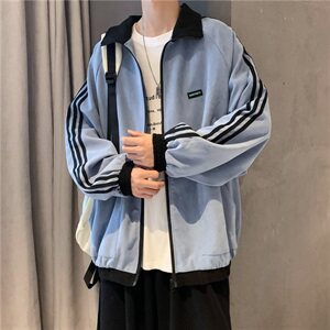 910A-DY23-P85控108秋装条纹小清新夹克女韩版情侣休闲运动外套男图片