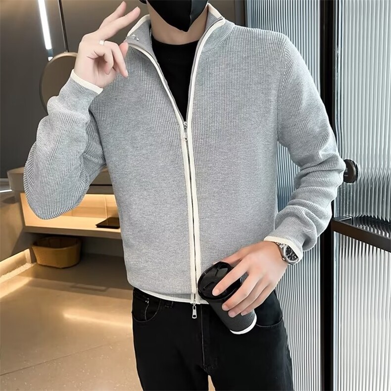 痞帅针织夹克外套男春秋新款韩版潮流修身立领拉链毛衣开衫S701,男装针织衫/毛衣,星座1116A-2（原606A-1）