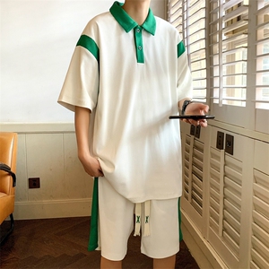 2023夏季冰丝男女运动篮球撞色翻领polo衫短袖T恤短裤套装S14/P60图片