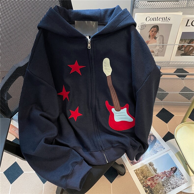 1506/Q68210/P66美式复古五角星吉他宽松甜酷辣妹短款开衫外套,女装短外套,星座1506