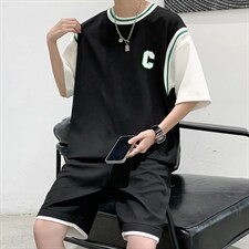 2025夏季华夫格套装男青少年两件套港风套装TZ227-P55，男装休闲套装，电商A062