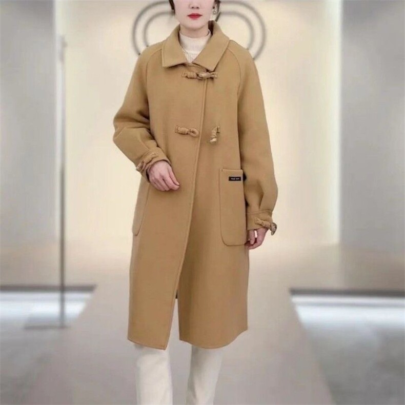 内胆可拆卸90白鸭绒牛角扣毛呢外套冬季新款羽绒羊毛大衣一衣多穿,女装毛呢外套,红依娜