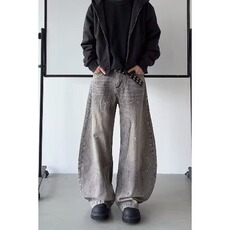 复古水洗做旧泼墨牛仔裤男潮牌高级感美式街头宽松休闲裤N615-P54，男装牛仔裤，星座208-5
