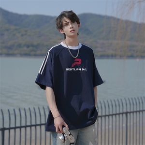 25年抖音直播高品质三条杠宽松男短袖T恤T6007P28图片