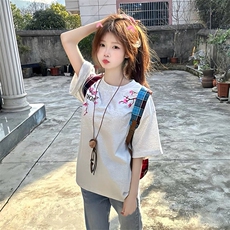 万针全刺绣工艺抖音得物高品质260克重磅纯棉双纱美式高街短袖T恤，男装T恤，电商A486