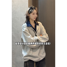 春季半拉链卫衣拼接假两件美式长袖polo衫男女C64154-TP4589，男装卫衣，电商A102