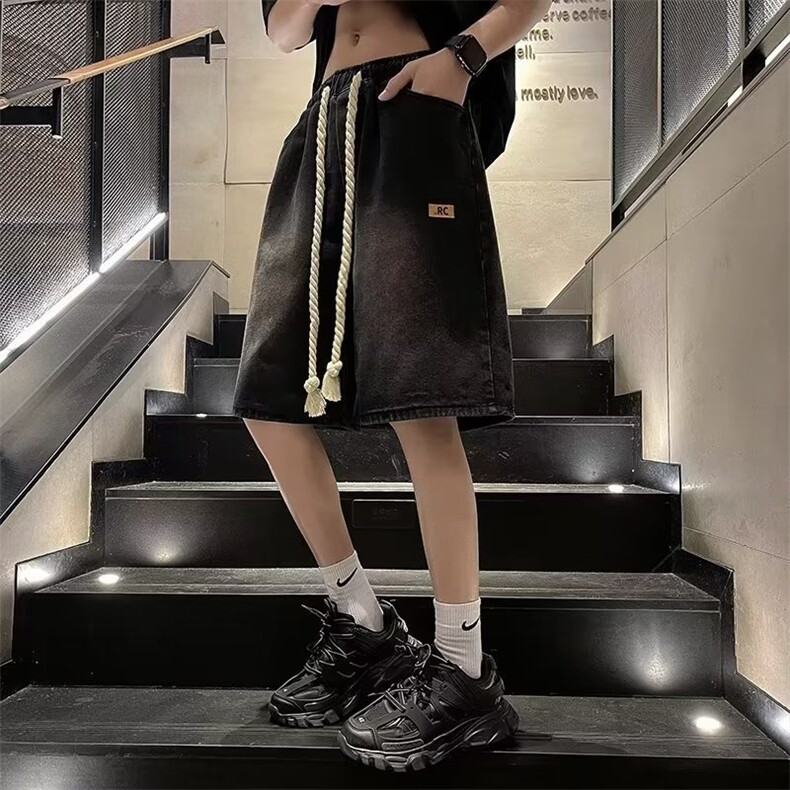 牛仔短裤男士夏季薄款潮牌宽松休闲中裤P35,男装牛仔裤,星座1116-2