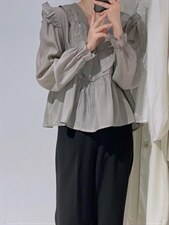 娃娃领刺绣小衫，其它，驿谷