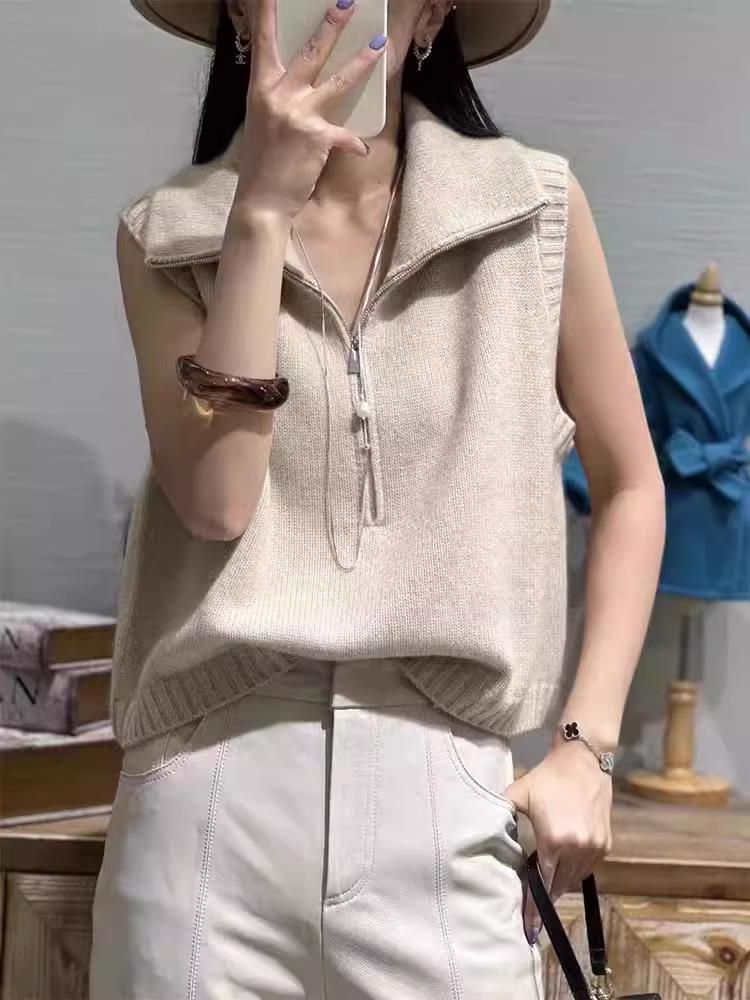 时尚潮流2024年秋季保暖舒适百搭半拉链无袖羊毛马甲,女装马甲,丽特绒