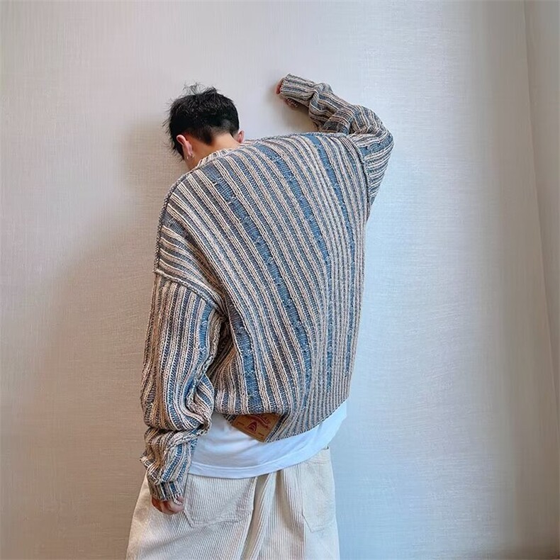 韩系秋冬穿搭cleanfit男生高级感毛衣秋复古撞色圆领休闲,男装针织衫/毛衣,星座218-1（原230）