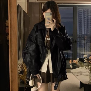 美式复古拽姐皮衣夹克机车服外套秋新款宽松百搭PHT121图片