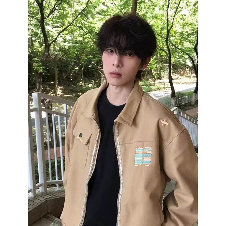 美式复古字母刺绣工装夹克外套秋季宽松底特律设计感中性夹克潮,男装夹克,星座601-1