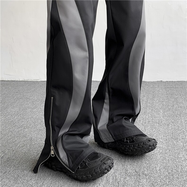 现货！新25秋季新款设计感拼接流线型拉链微喇西裤KZ08-P98,男装西裤,电商B288