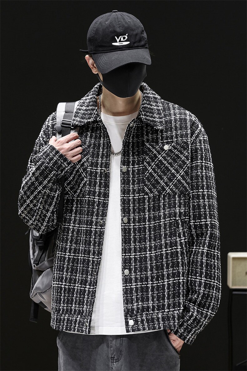 千鸟格夹克男2025秋季美式复古翻领外套小香风上衣潮牌Q5560-P68,男装夹克,星座610（原A335）