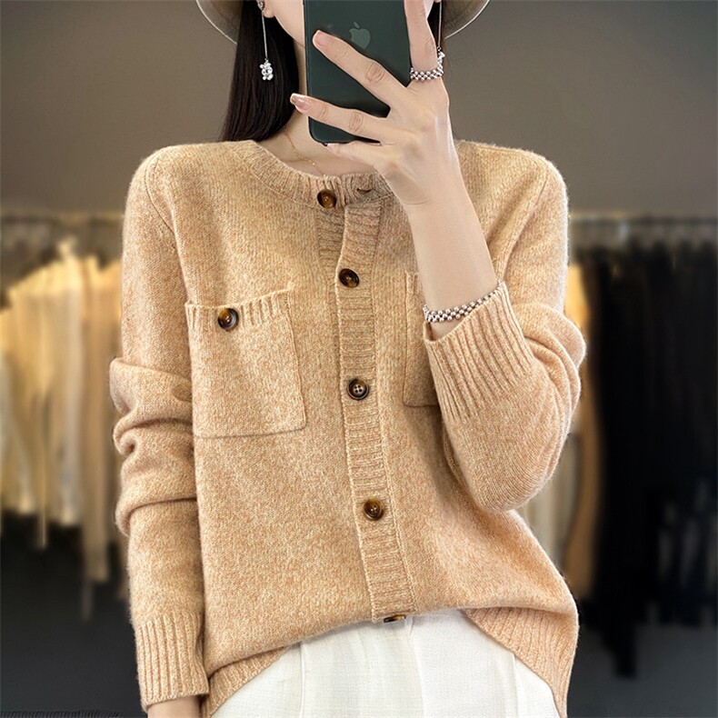 秋冬女厚款毛衣圆领花式纱开衫上衣外套羊毛针织宽松毛衫实用款图片