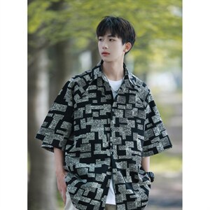 1港风冰丝短袖衬衣大码M-5XL情侣潮短袖衬衫男DCS8711P35控49图片