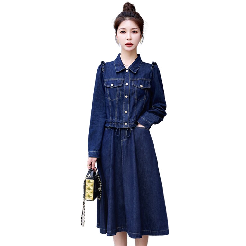 休闲时尚套装女2025新款盐系穿搭小个子牛仔外套半身裙两件套显瘦,女装套装/套裙,意芙