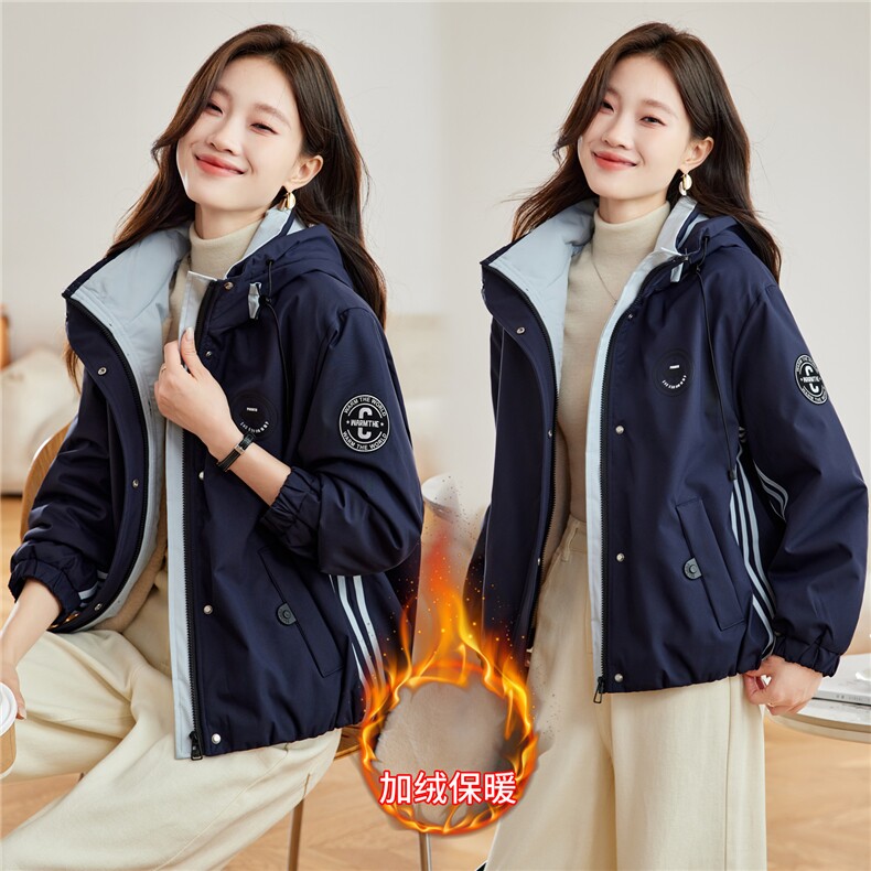 现货2025冬装新款加绒加厚休闲精品女装棉衣棉服连帽派克服，女装派克服，木子恋