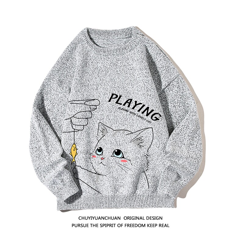加厚加绒毛衣男大码毛线衣男针织衫M19129-P45加绒款-P65白底,男装针织衫/毛衣,电商A040A