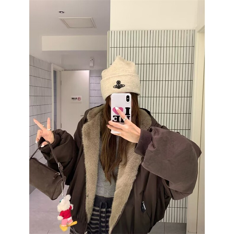 两面穿现货重磅短款座山雕棉衣男女双面穿毛毛绒棉服加厚外套,男装棉衣,电商A486