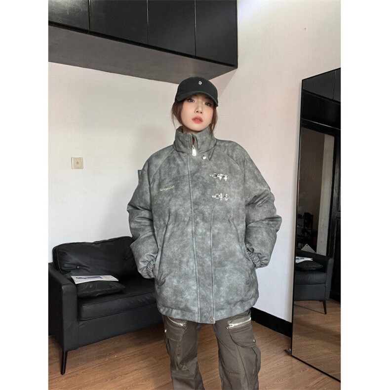 网络图现货立领PU皮复古做旧面料金属飞机扣设计棉衣男RMY30-P115,男装棉衣,星座1005-4