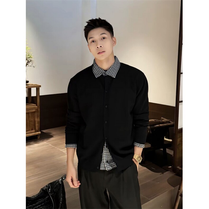 秋冬针织polo拼接款开衫毛衣针织上衣D1176-P90,男装针织衫/毛衣,星座1012-1