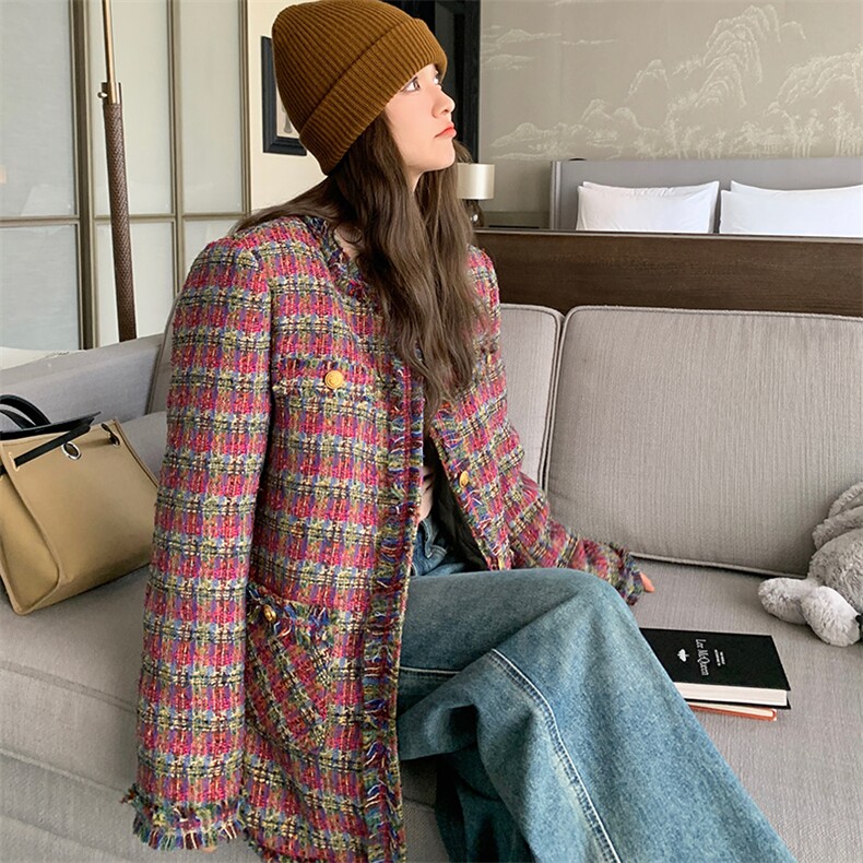 法式格子小香风羽绒服外套女2025冬季新款高级感气质加厚毛呢上衣,女装羽绒服,2C085