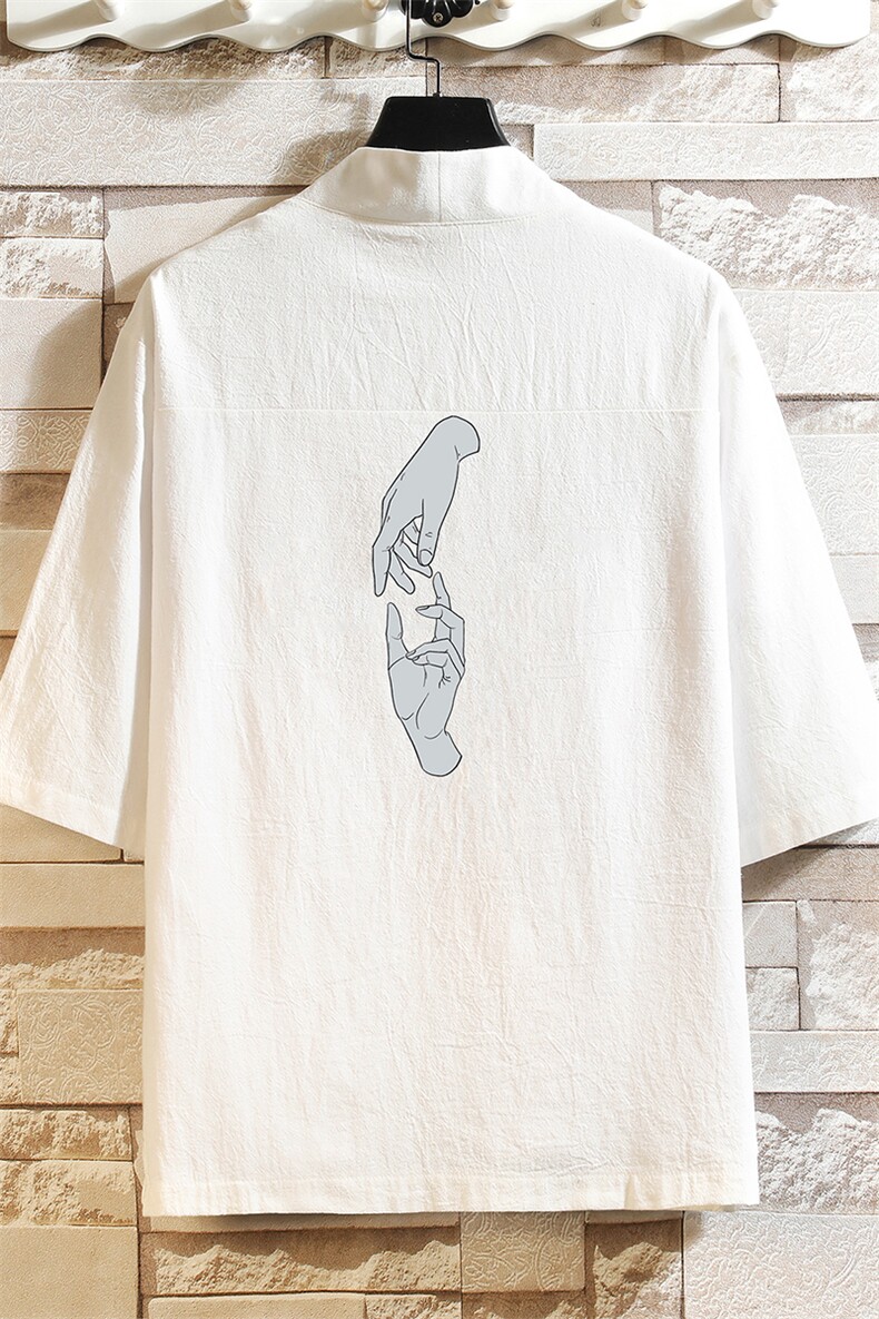 HF59147-P40风汉服男开衫外套七分袖道袍砖墙挂拍,男装民族服装,电商A040A