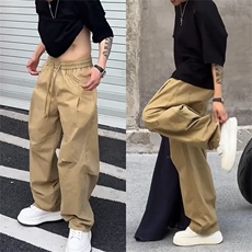 抖音得物纯色简约休闲裤男日系复古宽松束脚口袋装饰工装裤AK10，男装工装外套，电商A443