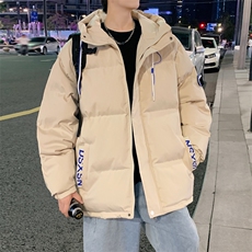 蓝色加厚外套男士冬季连帽派克服夹克休闲宽松青年工装棉衣MY844，男装夹克，星座310B-1