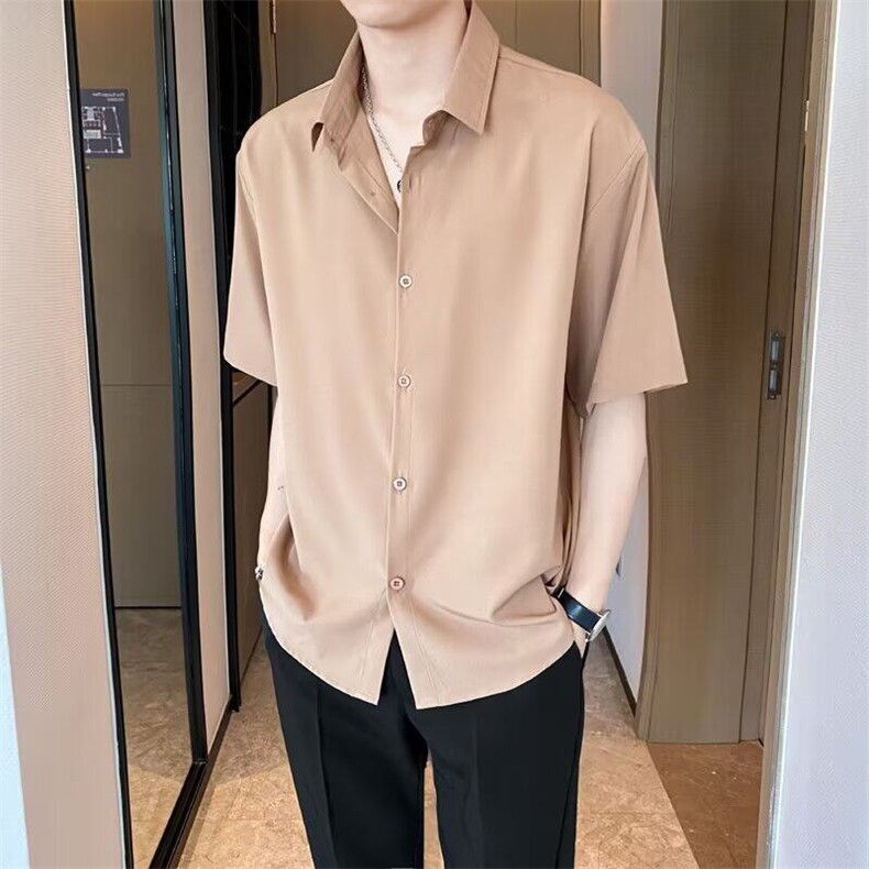 短袖衬衫男夏季新款2025高级感青少年垂感上衣男半袖宽松休闲衬衣,男装T恤,星座506