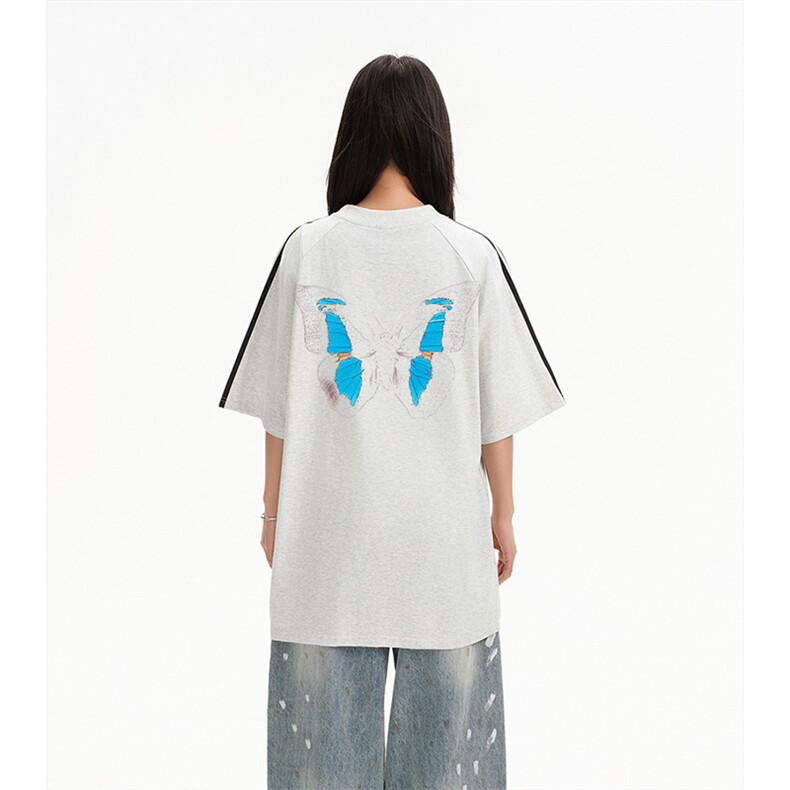 抖音得物高品质二开240克宽松纯棉美式潮牌三条杠织带短袖T恤，男装T恤，电商A486-1