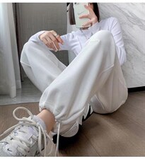 新款纯色抽绳宽松百搭收脚时尚显瘦休闲长裤，其它，L·H·X