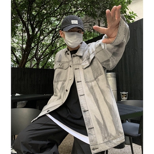 高街帅气牛仔外套男扎染韩版潮流2023春秋季新款ins夹克W3298-P65图片
