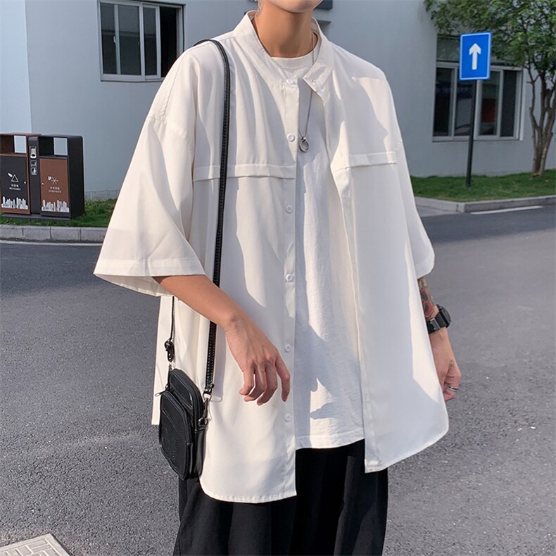C3063/P35夏季新款男士短袖衬衣宽松冰丝垂感衬衫男大码潮流上衣,男装衬衫,电商A141