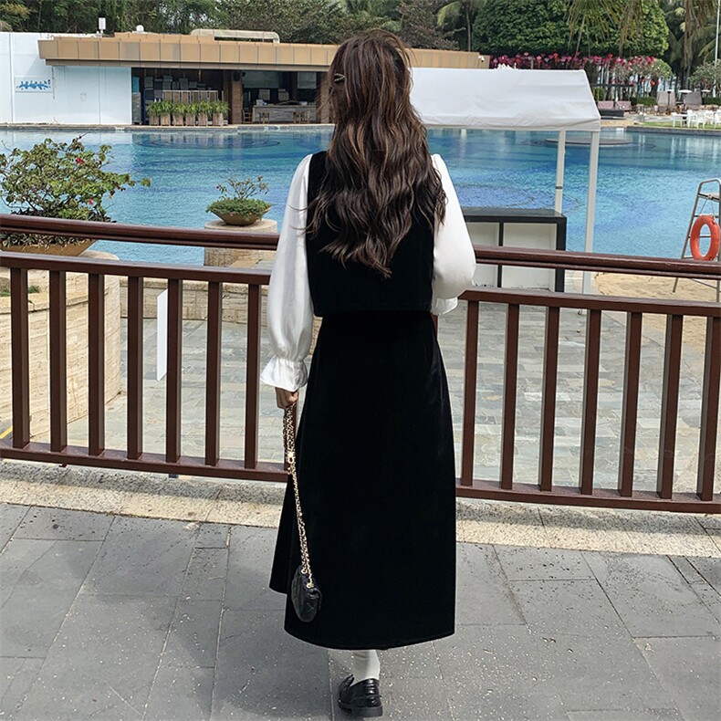 现货--法式马甲连衣裙套装裙女2025超火衬衫半身裙穿搭三件套,女装套装/套裙,帛锦泉