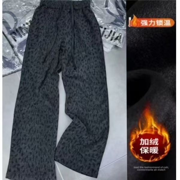 1506-1/K22471/P43豹纹印花休闲长裤冬新款显瘦百搭阔腿裤潮男女,男装休闲裤,星座1506-1