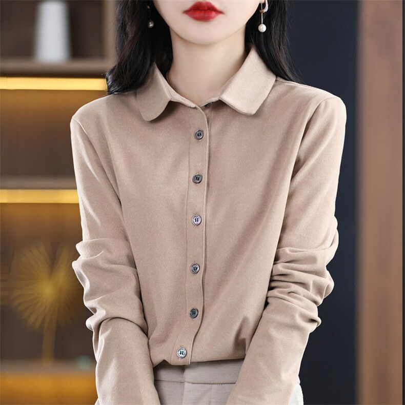 春季纯棉衬衫女娃娃领纯色短款衬衣简约韩版职业正装设计感上衣,女装衬衫,臻维羊绒