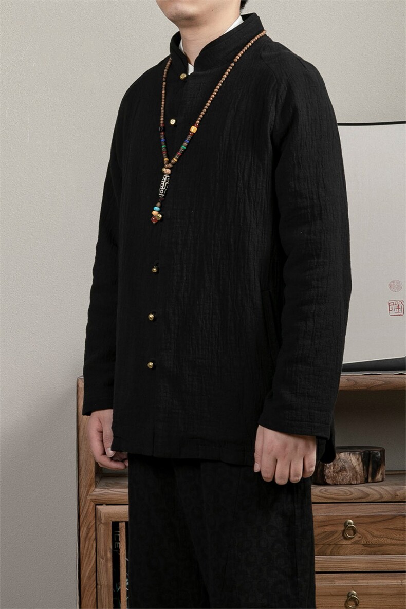2025秋冬新款风男装棉麻立领新中式唐装外套M52P120,男装民族服装,钱塘802