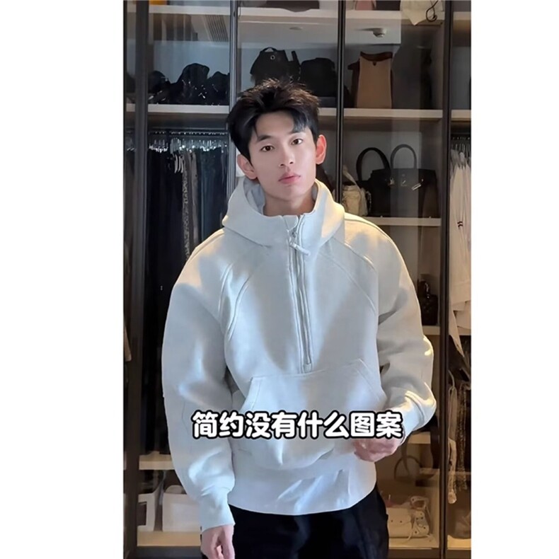 解构拼接连帽卫衣男秋季美式复古潮牌硬挺帽衫情侣高级感短款外套,男装卫衣,电商B323A