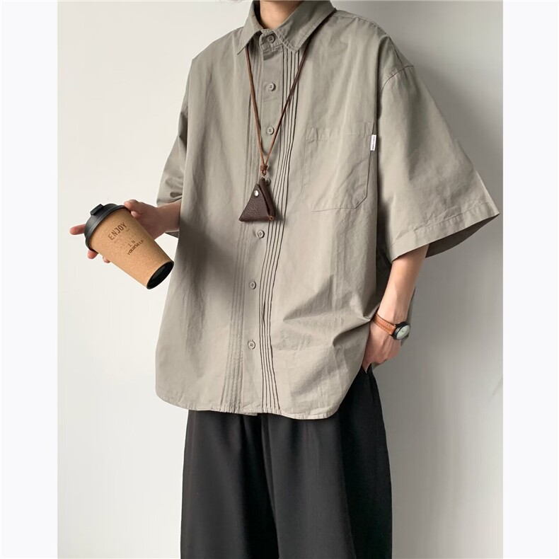 日系复古短袖衬衫男女生学院风廓形古着衬衣情侣外套夏J1011-p38,男装衬衫,星座1008