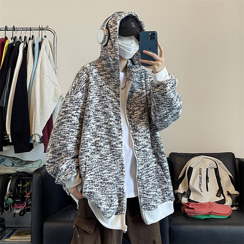 韩系随性自在宽松外套彩点潮流设计新款连帽开衫卫衣HY629P75,女装短外套,电商A102B